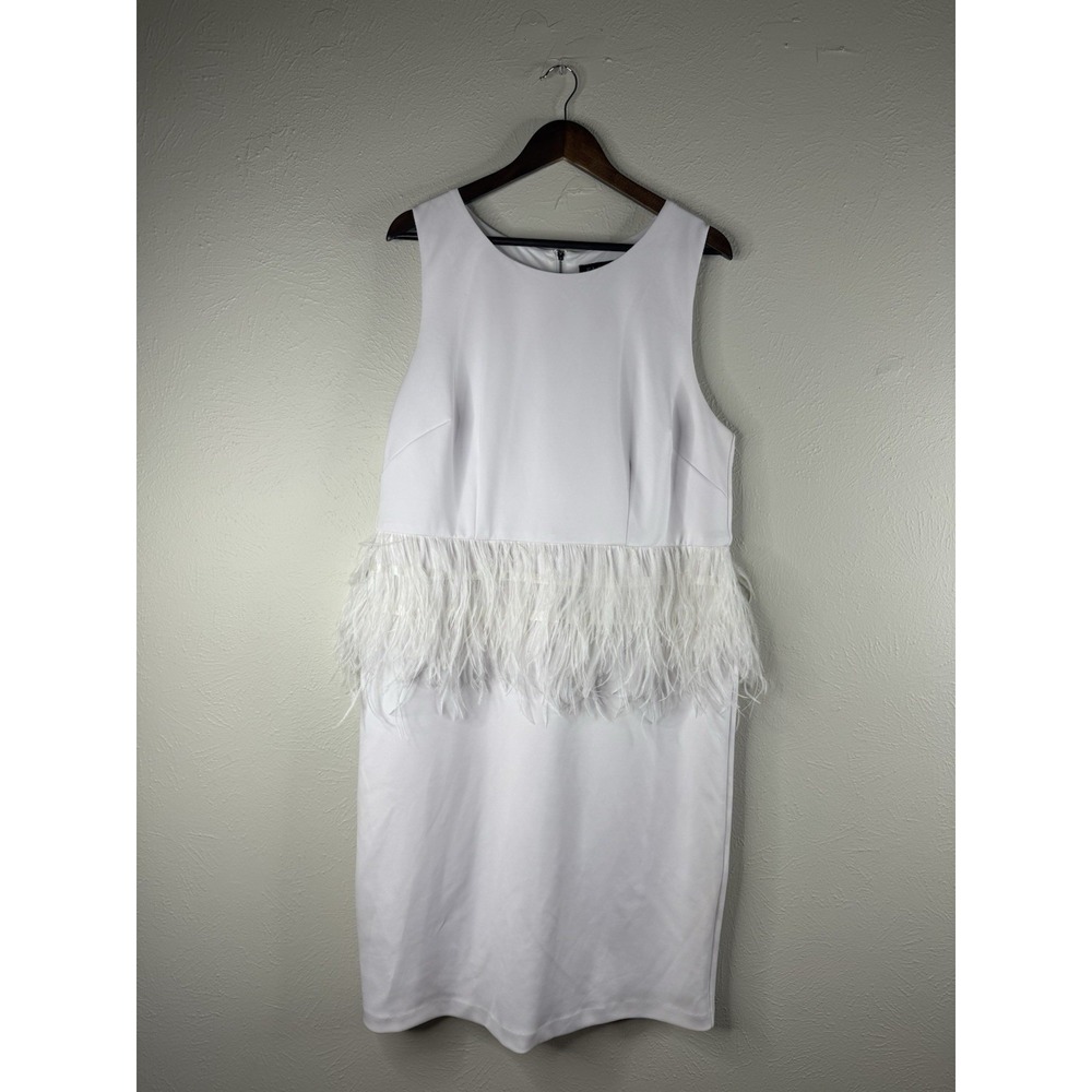 Eloquii White Peplum Feather Trim Dress Shift Wedding Bachelorette 18 Plus Size
